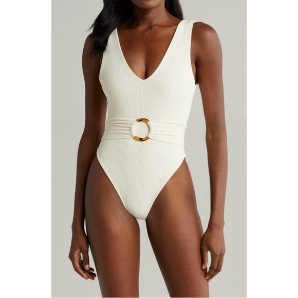 New! MONTCE SWIM Kim One Piece Swim Cream Rib Size Large